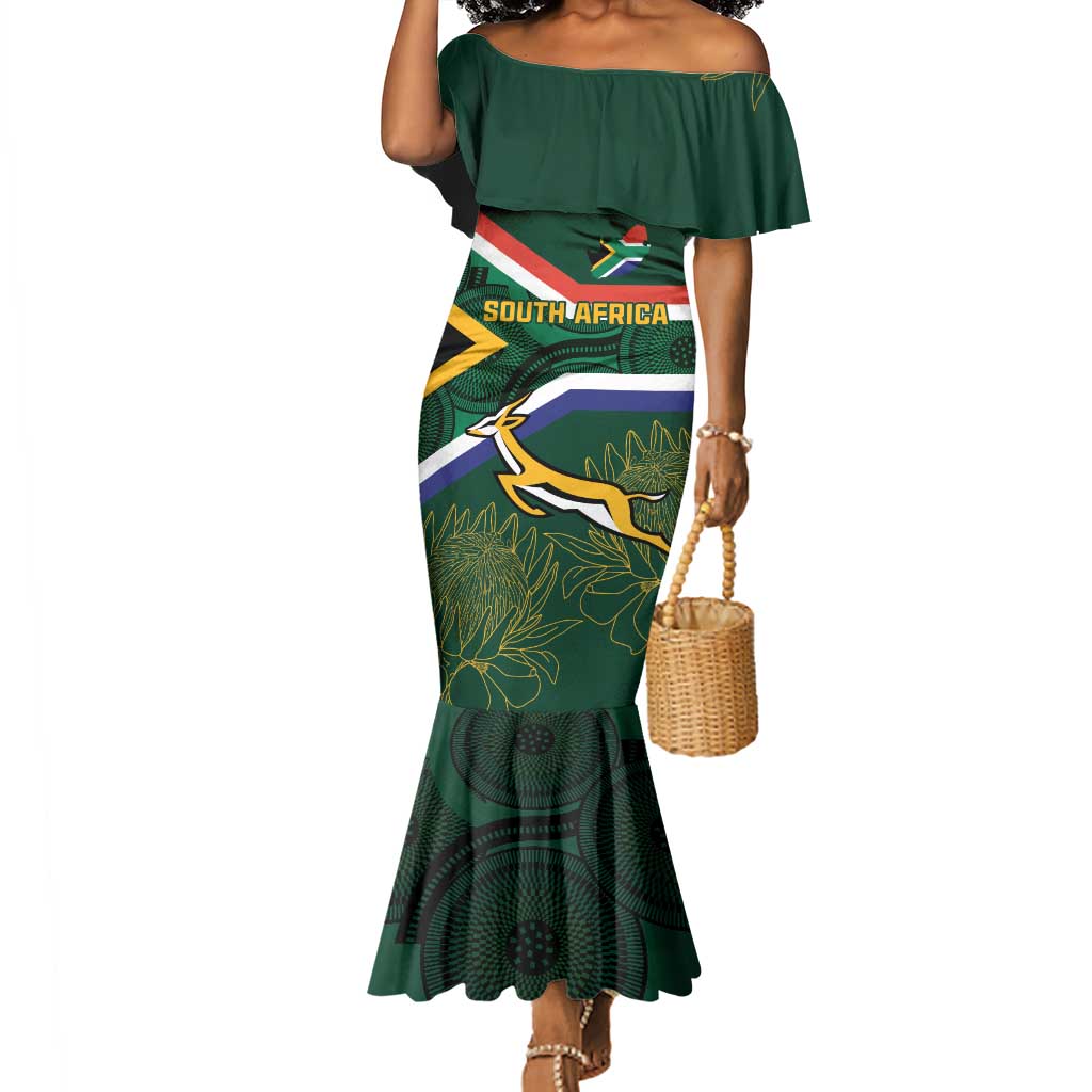 Custom South Africa Rugby Mermaid Dress Springboks Mascot African Pattern