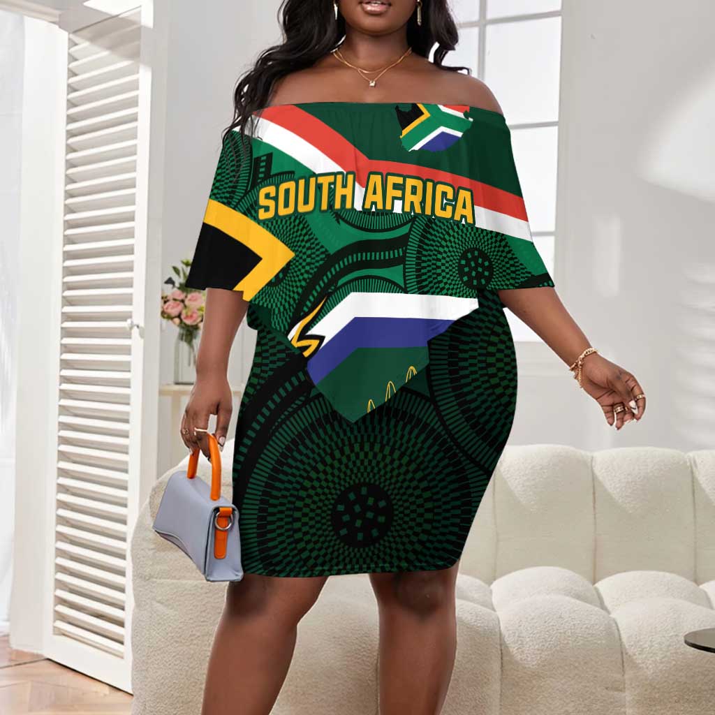 Custom South Africa Rugby Off Shoulder Short Dress Springboks Mascot African Pattern LT18