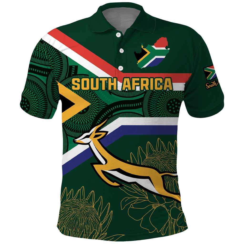 Custom South Africa Rugby Polo Shirt Springboks Mascot African Pattern