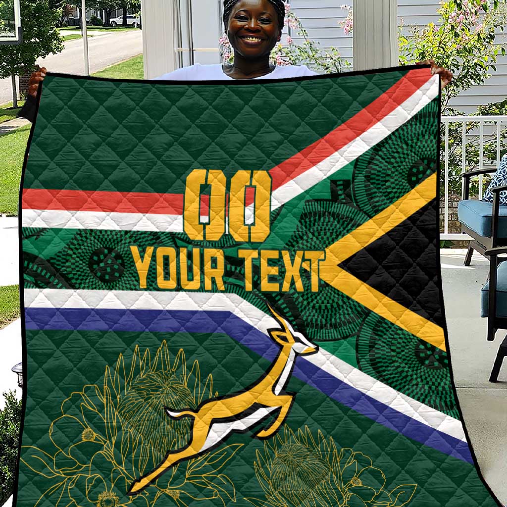 Custom South Africa Rugby Quilt Springboks Mascot African Pattern