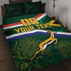 Custom South Africa Rugby Quilt Bed Set Springboks Mascot African Pattern