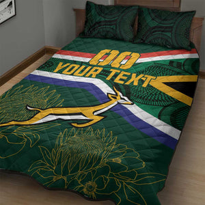 Custom South Africa Rugby Quilt Bed Set Springboks Mascot African Pattern