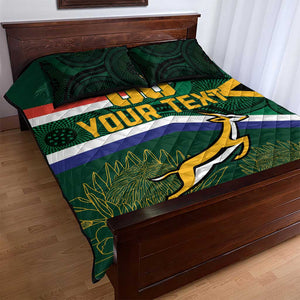 Custom South Africa Rugby Quilt Bed Set Springboks Mascot African Pattern