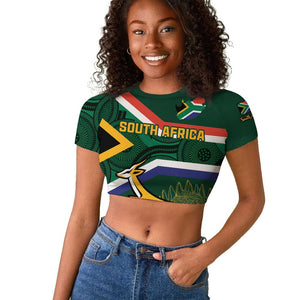 Custom South Africa Rugby Raglan Cropped T shirt Springboks Mascot African Pattern