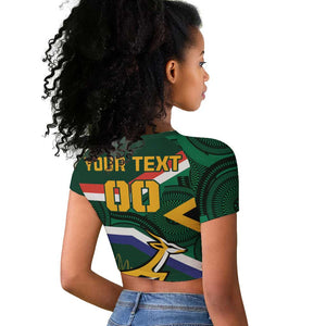 Custom South Africa Rugby Raglan Cropped T shirt Springboks Mascot African Pattern