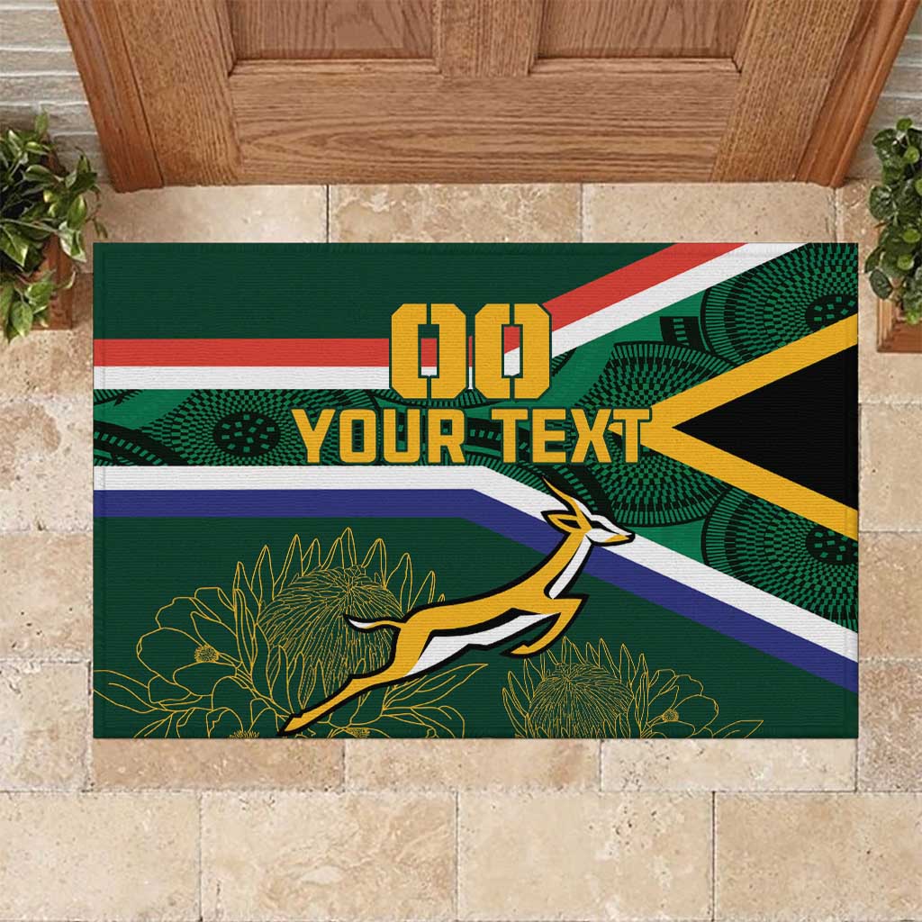 Custom South Africa Rugby Rubber Doormat Springboks Mascot African Pattern