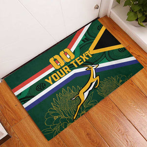 Custom South Africa Rugby Rubber Doormat Springboks Mascot African Pattern