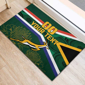 Custom South Africa Rugby Rubber Doormat Springboks Mascot African Pattern