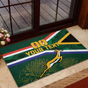 Custom South Africa Rugby Rubber Doormat Springboks Mascot African Pattern