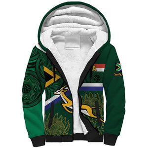 Custom South Africa Rugby Sherpa Hoodie Springboks Mascot African Pattern