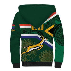 Custom South Africa Rugby Sherpa Hoodie Springboks Mascot African Pattern