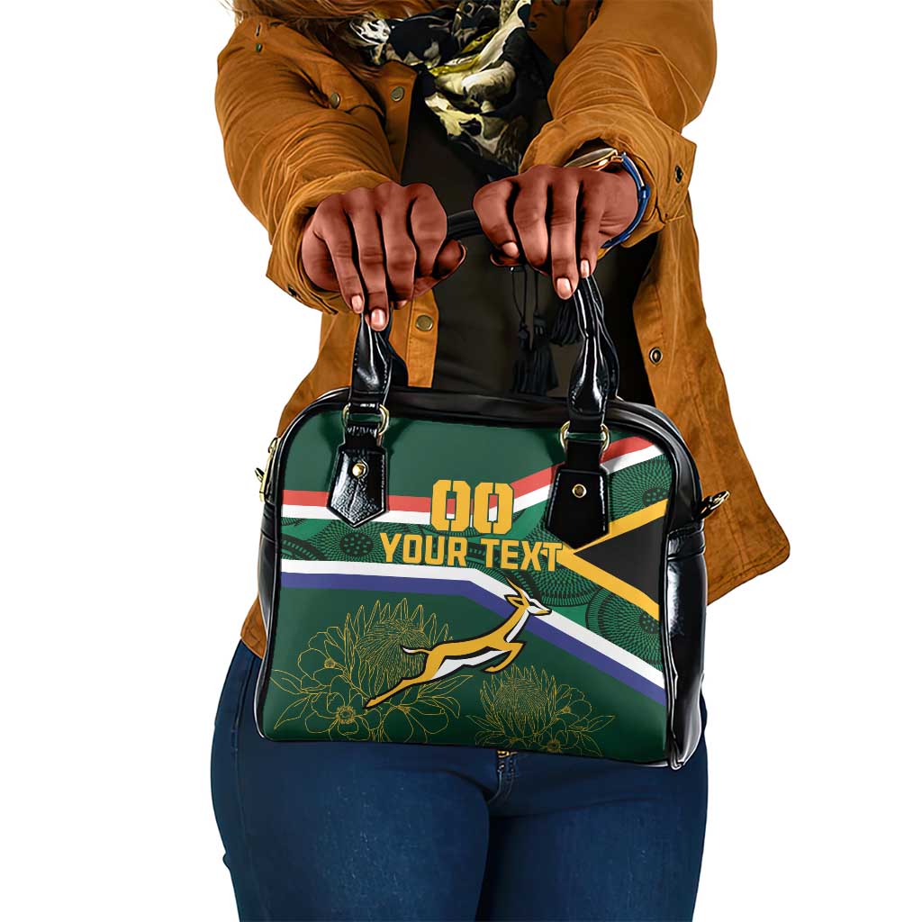 Custom South Africa Rugby Shoulder Handbag Springboks Mascot African Pattern