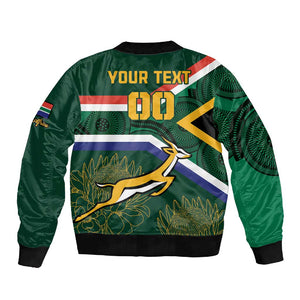 Custom South Africa Rugby Sleeve Zip Bomber Jacket Springboks Mascot African Pattern