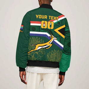 Custom South Africa Rugby Sleeve Zip Bomber Jacket Springboks Mascot African Pattern