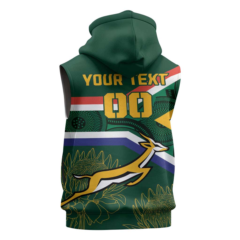 Custom South Africa Rugby Sleeveless Zip Hoodie Springboks Mascot African Pattern - African Pride