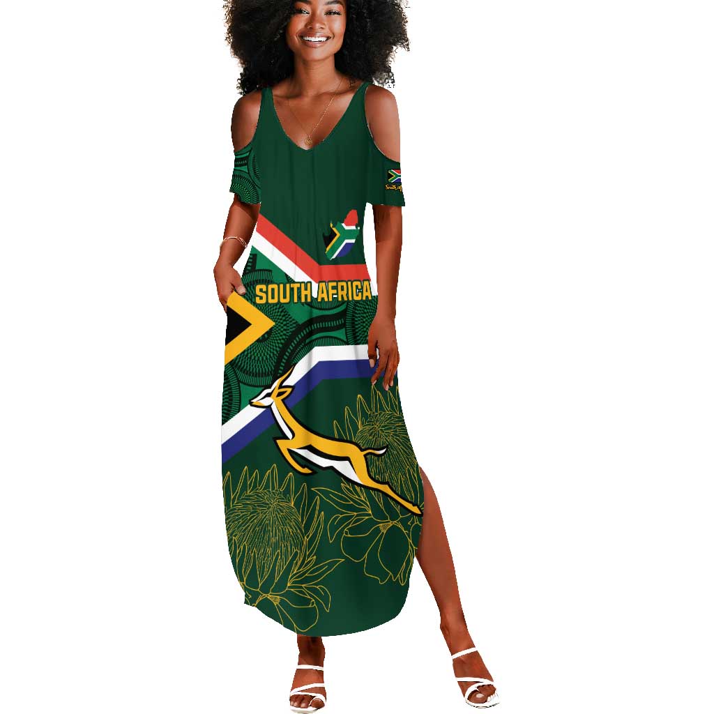 Custom South Africa Rugby Summer Maxi Dress Springboks Mascot African Pattern