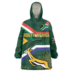 Custom South Africa Rugby Wearable Blanket Hoodie Springboks Mascot African Pattern