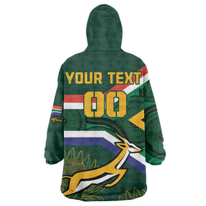 Custom South Africa Rugby Wearable Blanket Hoodie Springboks Mascot African Pattern