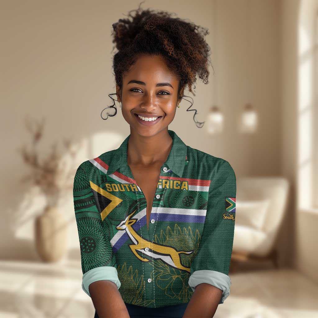 Custom South Africa Rugby Women Casual Shirt Springboks Mascot African Pattern