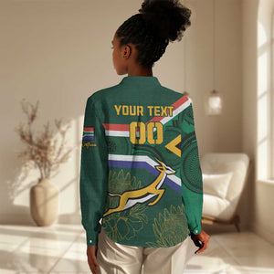 Custom South Africa Rugby Women Casual Shirt Springboks Mascot African Pattern