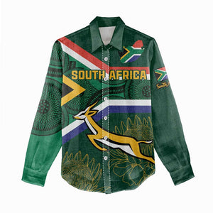 Custom South Africa Rugby Women Casual Shirt Springboks Mascot African Pattern