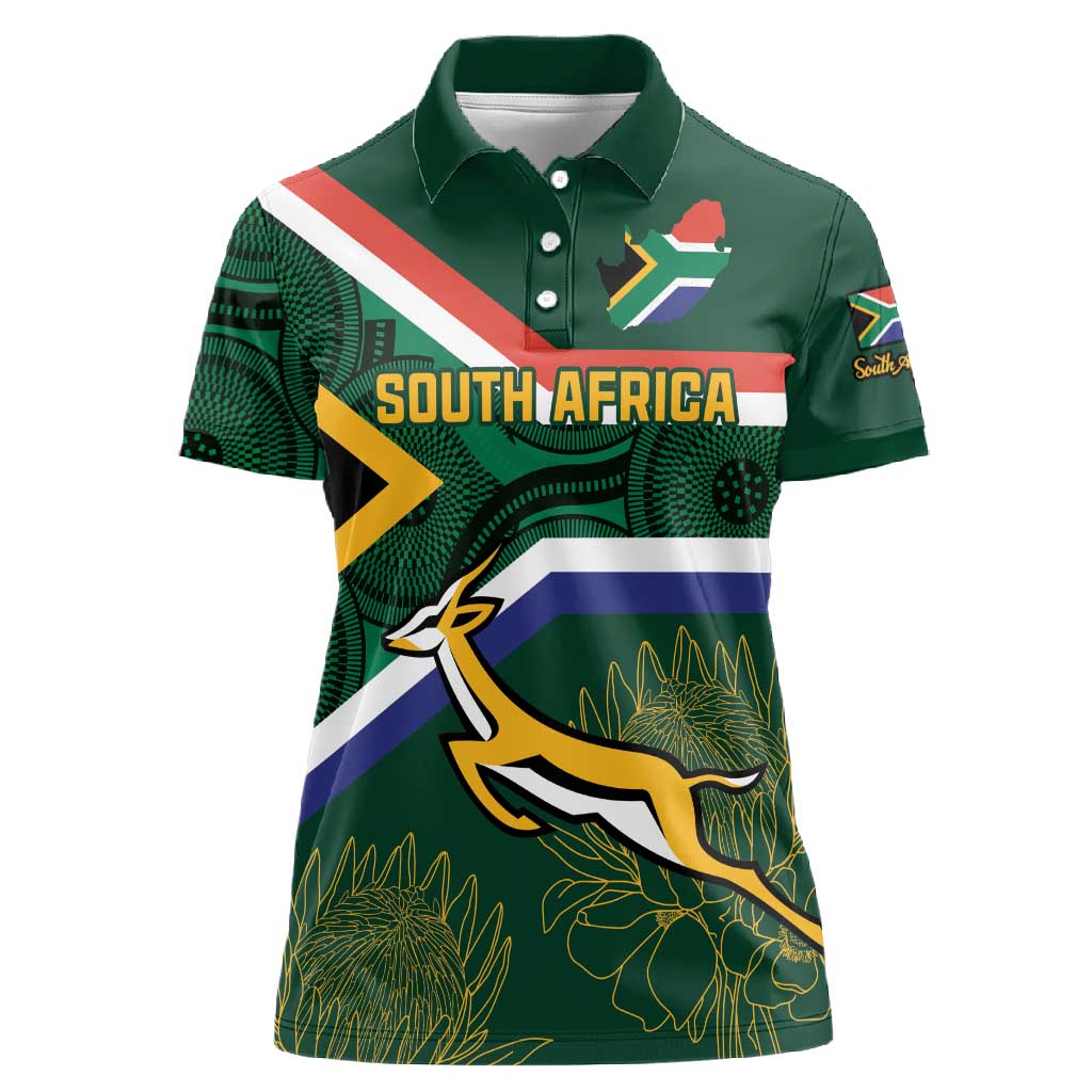 Custom South Africa Rugby Women Polo Shirt Springboks Mascot African Pattern