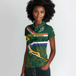 Custom South Africa Rugby Women Polo Shirt Springboks Mascot African Pattern