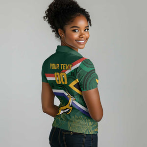 Custom South Africa Rugby Women Polo Shirt Springboks Mascot African Pattern