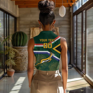 Custom South Africa Rugby Women Sleeveless Polo Shirt Springboks Mascot African Pattern