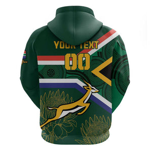 Custom South Africa Rugby Zip Hoodie Springboks Mascot African Pattern