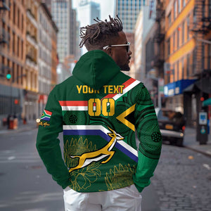 Custom South Africa Rugby Zip Hoodie Springboks Mascot African Pattern