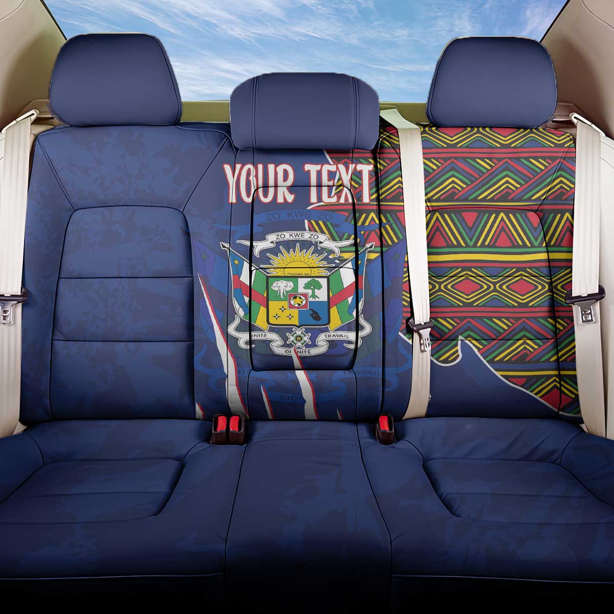 Personalized Central African Republic Coat Of Arms Back Car Seat Cover Kente Pattern