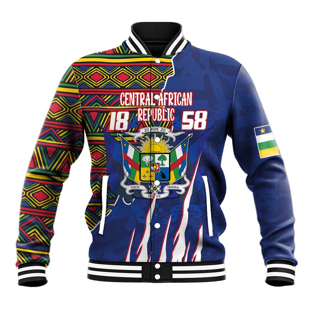 Personalized Central African Republic Coat Of Arms Baseball Jacket Kente Pattern