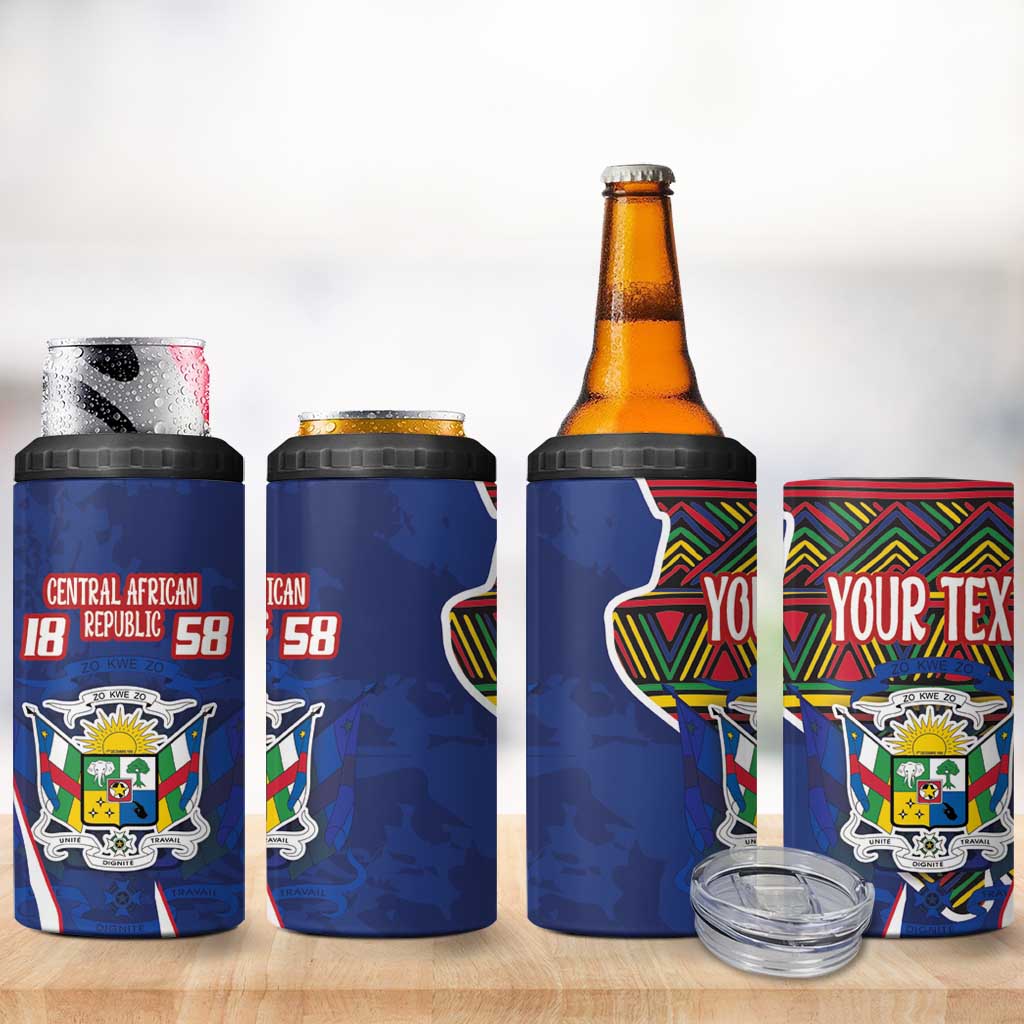 Personalized Central African Republic Coat Of Arms 4 in 1 Can Cooler Tumbler Kente Pattern