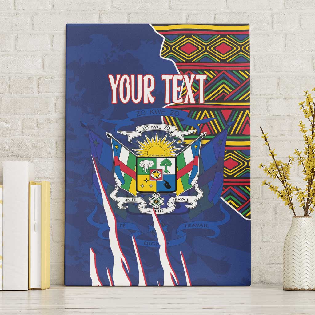 Personalized Central African Republic Coat Of Arms Canvas Wall Art Kente Pattern