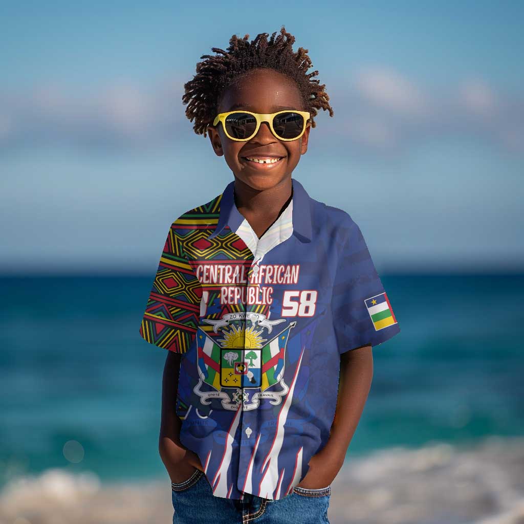 Personalized Central African Republic Coat Of Arms Kid Hawaiian Shirt Kente Pattern