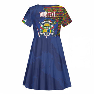 Personalized Central African Republic Coat Of Arms Kid Short Sleeve Dress Kente Pattern