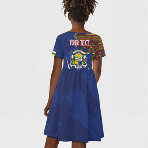 Personalized Central African Republic Coat Of Arms Kid Short Sleeve Dress Kente Pattern