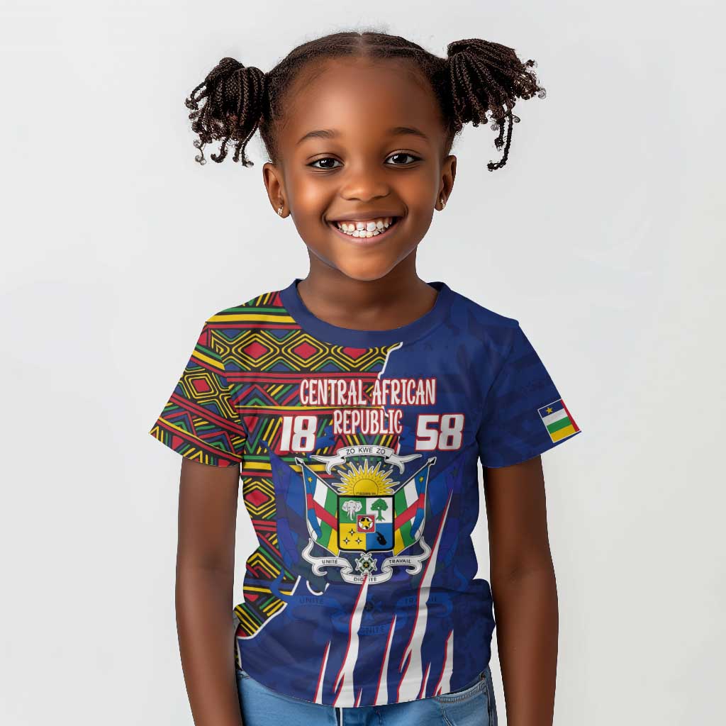 Personalized Central African Republic Coat Of Arms Kid T shirt Kente Pattern