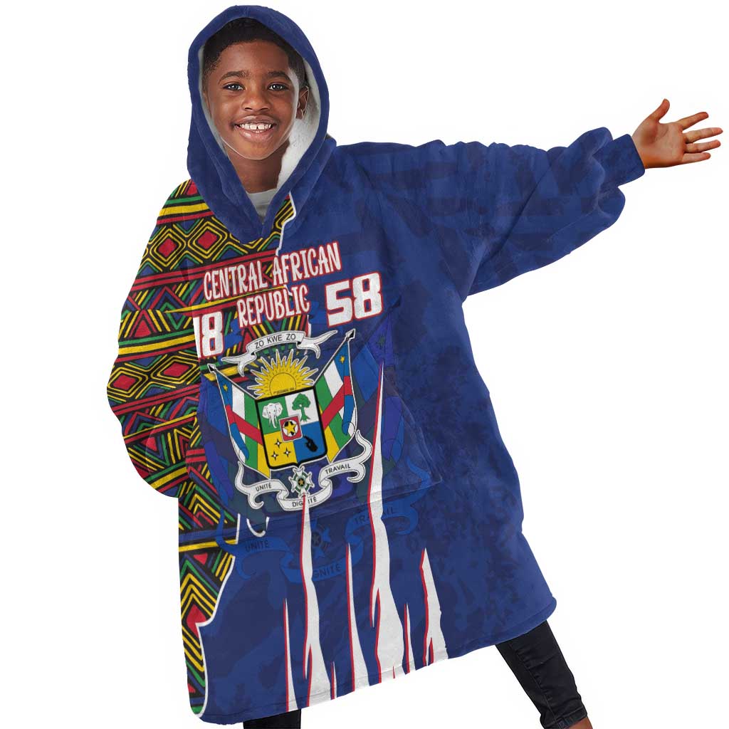 Personalized Central African Republic Coat Of Arms Kid Wearable Blanket Hoodie Kente Pattern