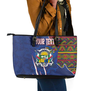 Personalized Central African Republic Coat Of Arms Leather Tote Bag Kente Pattern