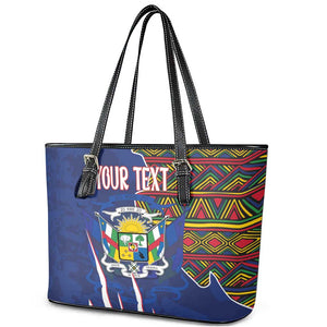 Personalized Central African Republic Coat Of Arms Leather Tote Bag Kente Pattern