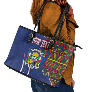 Personalized Central African Republic Coat Of Arms Leather Tote Bag Kente Pattern