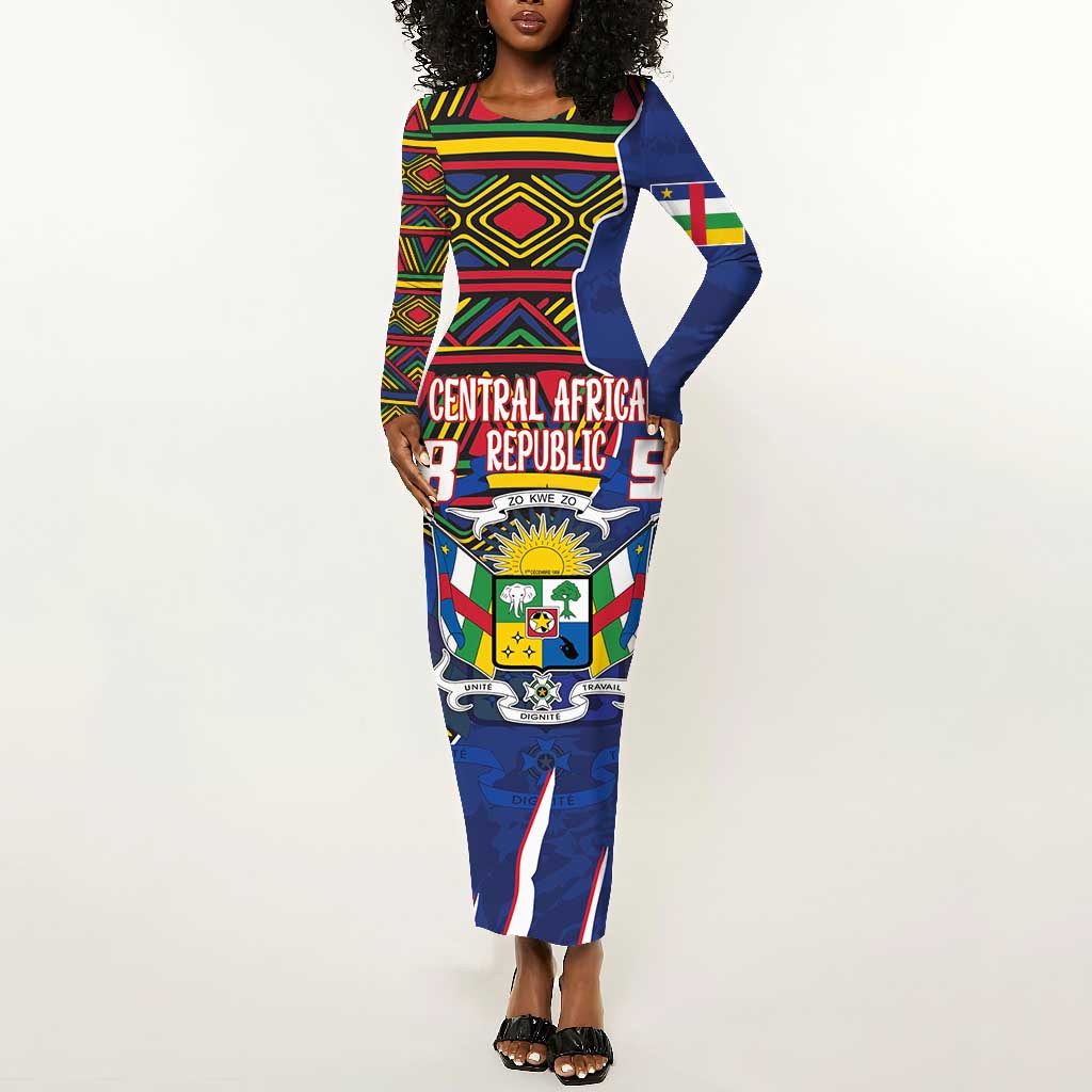 Personalized Central African Republic Coat Of Arms Long Sleeve Bodycon Dress Kente Pattern