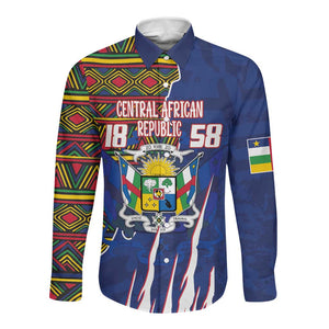 Personalized Central African Republic Coat Of Arms Long Sleeve Button Shirt Kente Pattern