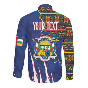 Personalized Central African Republic Coat Of Arms Long Sleeve Button Shirt Kente Pattern