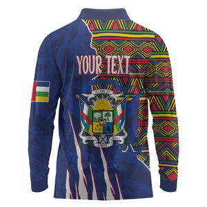 Personalized Central African Republic Coat Of Arms Long Sleeve Polo Shirt Kente Pattern