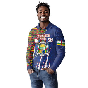 Personalized Central African Republic Coat Of Arms Long Sleeve Polo Shirt Kente Pattern