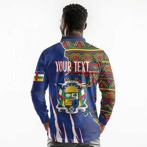 Personalized Central African Republic Coat Of Arms Long Sleeve Polo Shirt Kente Pattern