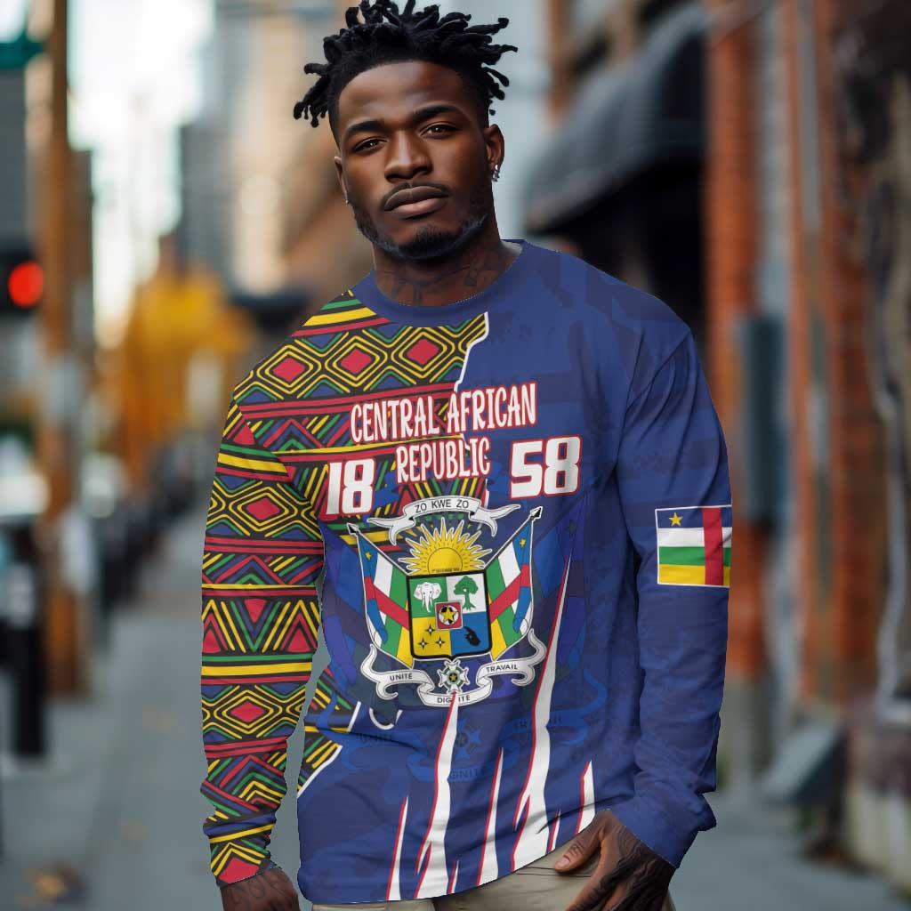 Personalized Central African Republic Coat Of Arms Long Sleeve Shirt Kente Pattern